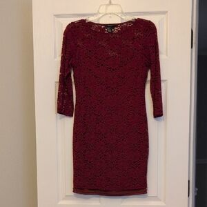 Forever 21 Burgundy Lace Long Sleeve Dress